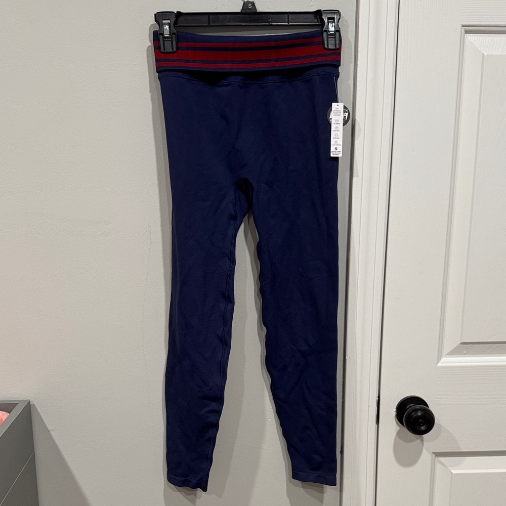 PINK Victoria's Secret Navy Blue Leggings with Striped‎ Fold Over Waist (A1-3)